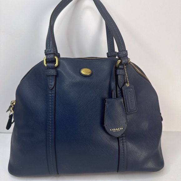 Coach Peyton Cora Dome Satchel Handbag Bag Leather Navy - Picture 1 of 11